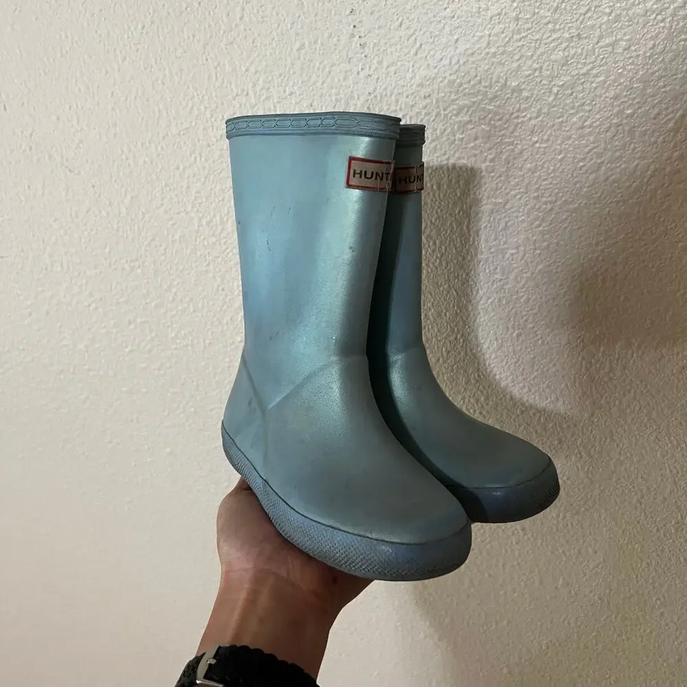Hunter boots light blue pull on classic rain boots GIRLS US 11